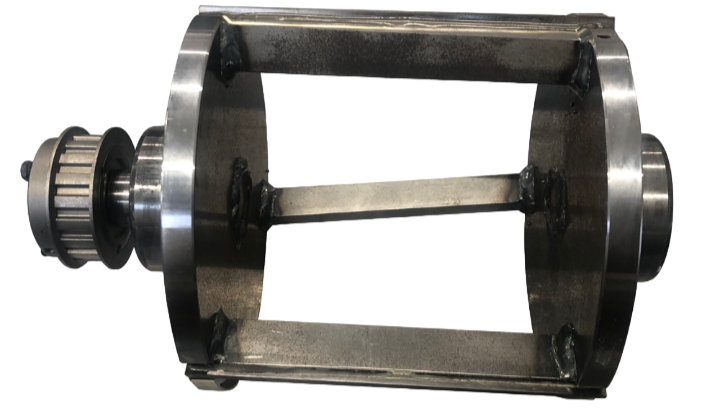 Hunkeler Scrap Cutter Unit – a metal rotary cutting assembly with pulley drive and open frame structure for continuous web waste trimming.
