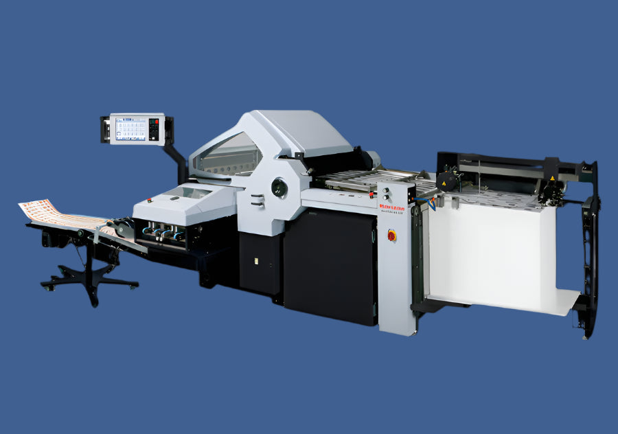Horizon AFC-746F B1 folder with pile feeder – automated folding system featuring touchscreen control and precision buckle fold configuration for high-volume production.