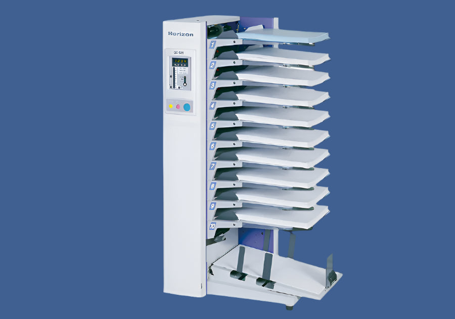 Standard Horizon QC-S30 10-bin collator with control panel and vertical paper feed trays for efficient document collation