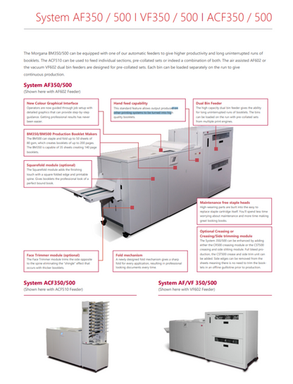 Morgana BM350 Bookletmaking System System Specifications Graphic