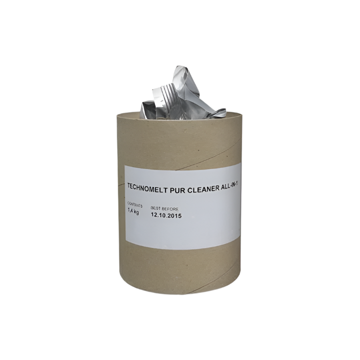 Technomelt PUR Cleaner All-In-1 adhesive system cleaner in 1.4 kg foil pack with cardboard container and labeled expiration date
